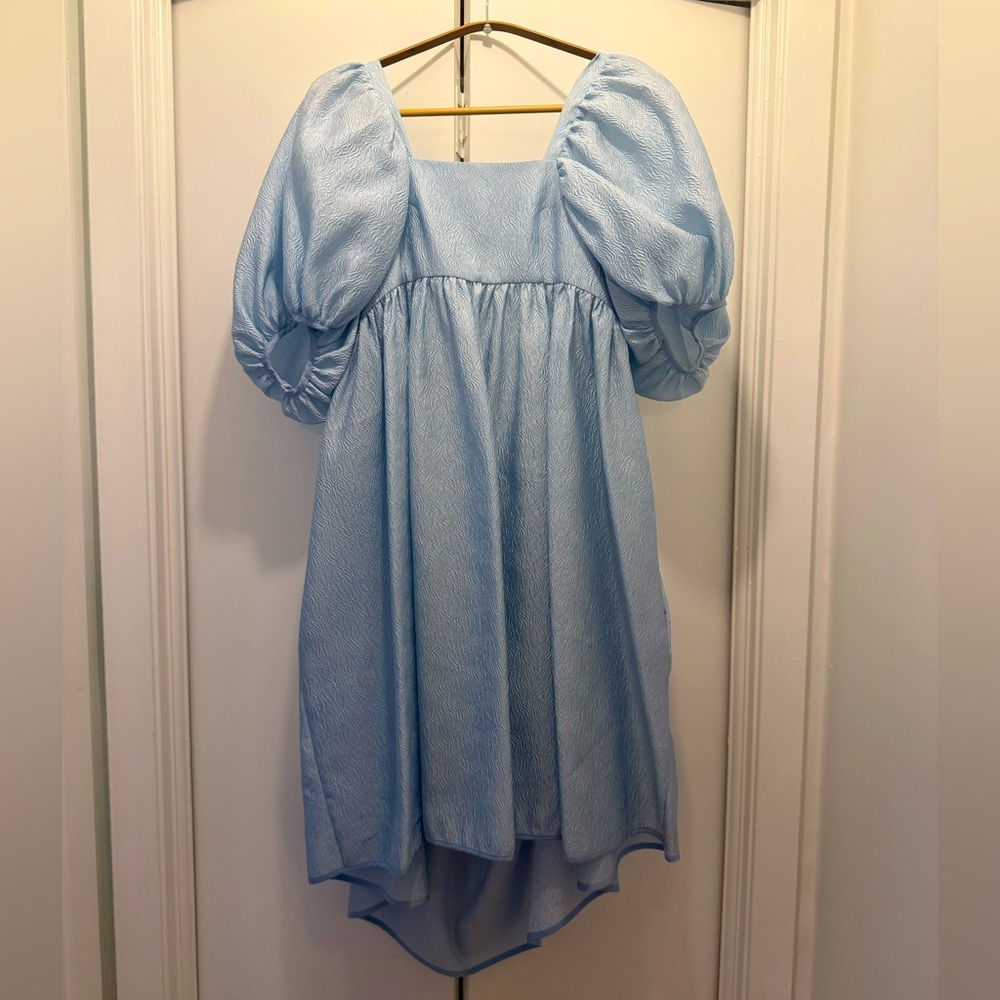 Cecilie Bahnsen Light Blue Silk Jacquard Babydoll Dress